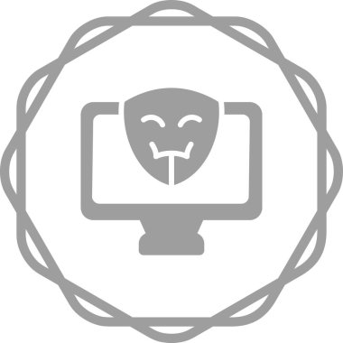 Bilgisayar ekranında hacker simgesi, vektör illüstrasyonu basit tasarım