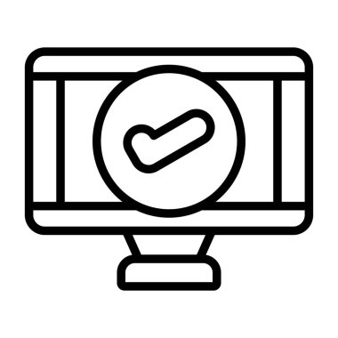 Sembolü güncelle, monitör simgesi üzerindeki işaretle, vektör illüstrasyonu