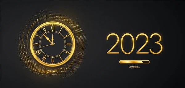 Happy New Year 2023 Golden Metallic Numbers 2023 Gold Watch — Stock Vector