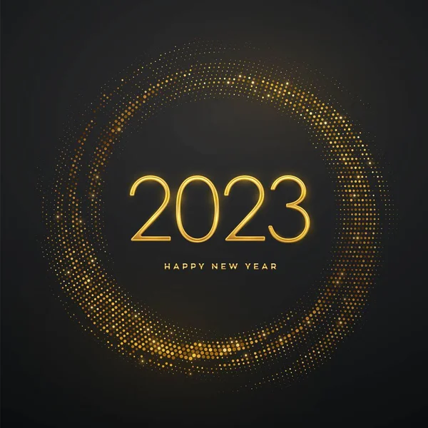 Mutlu 2023 Yılları Işıldayan Arka Planda 2023 Numaralı Altın Metalik — Stok Vektör
