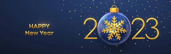 Καλή Χρονιά 2023 Χρυσό Μέταλλο Αριθμούς 2023 Χρυσό Λαμπερό Νιφάδα — Διανυσματικό Αρχείο