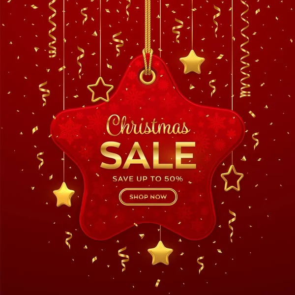 Weihnachten Und Neujahr Verkauf Preisschild Realistischer Roter Anhänger Der Einem — Stockvektor