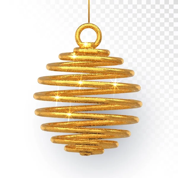 Gold Christmas Tree Toy Ball Spiral Shape Isolated Transparent Background — Stock Vector