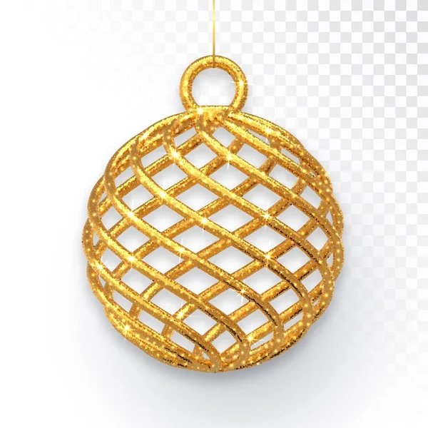 Gouden Kerstboom Speelgoed Bal Geïsoleerd Een Transparante Achtergrond Xmas Realistische — Stockvector