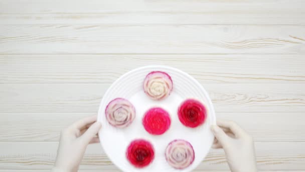 Rose Shaped Jelly Dessert Made Raspberries Cream White Plate White — Video