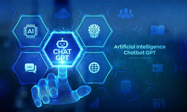 Chatgpt 与人工智能聊天Gpt聊天机器人 软件自动化技术 在线业务客户支持中心 线框手触摸数字接口 矢量说明 — 图库矢量图片