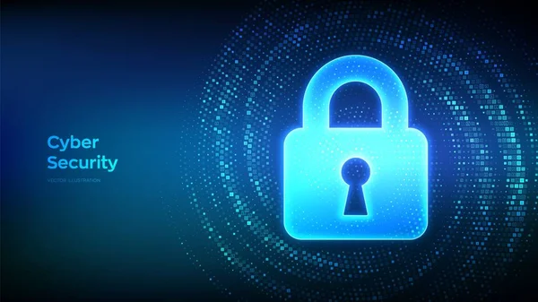 Zamykamy Cyberbezpieczeństwo Zamek Ikoną Dziurki Klucza Ochrona Bezpieczeństwo Lub Koncepcja — Wektor stockowy