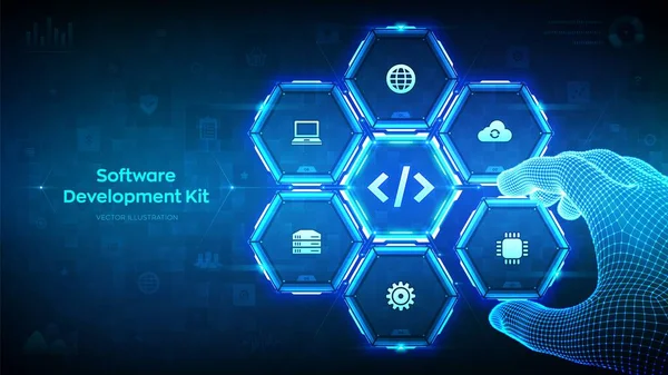 Sdk Software Development Kit Programming Language Technology Concept Virtual Screen — Stockový vektor