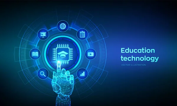 教育技术 Edtech 创新的在线电子学习概念 网络研讨会 在线培训课程 技能发展 机器人手触摸数字接口 矢量说明 — 图库矢量图片