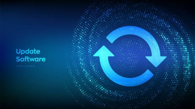 Yazılımı Güncelle. Eşzamanlama simgesi. Bilgisayar programı sürüm konseptini yükselt. İkili kod Data Flow. Dijital kodlarla yapılmış sanal tünel sapması. Vektör illüstrasyonu