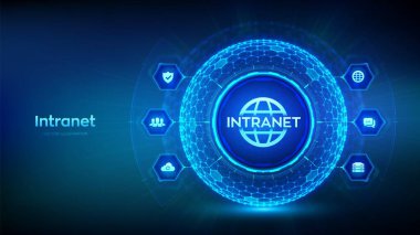 İzinsiz giriş. Global Network Connection Technology soyut kavramı. Altıgen ızgara küre arkaplanı. Şirketler Arası İletişim Belgesi Yönetim Sistemi Dms. Vektör illüstrasyonu