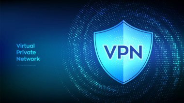 VPN. Sanal özel ağ. Veri şifreleme, IP yerine. VPN bağlantısını sağlama al. Siber güvenlik ve mahremiyet. İkili kod Data Flow. Dijital kodlarla yapılmış sanal tünel sapması. Vektör illüstrasyonu