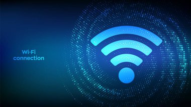 Wi-Fi ağ simgesi. Wi-Fi işareti. Wlan erişimi, kablosuz bağlantı sinyali sembolü. Mobil bağlantı bölgesi. Veri transferi. Yönlendirici mobil iletim. İkili kod Data Akış tüneli warp hızı. Vektör illüstrasyonu