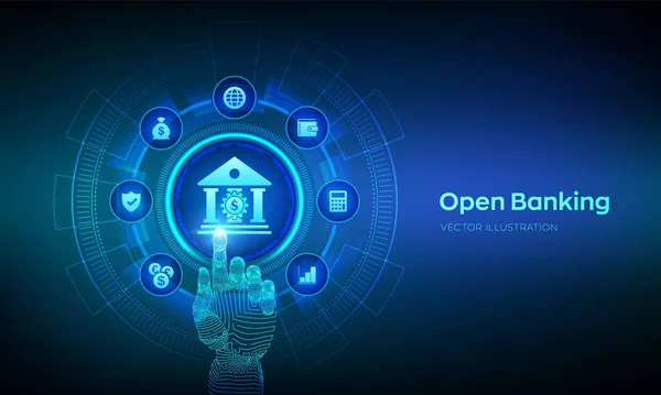 Offenes Bankwesen Bankdienstleistungen Api Finanztechnologie Fintech Konzept Auf Virtuellem Bildschirm — Stockvektor