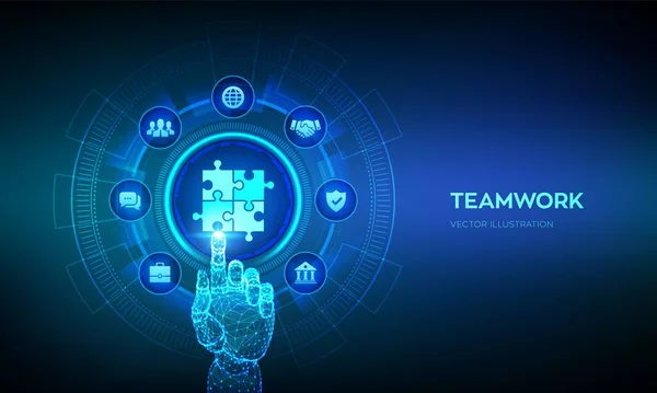 Teamwork Puzzle Team Elemente Symbol Business Partnership Technologiekonzept Auf Virtuellem — Stockvektor