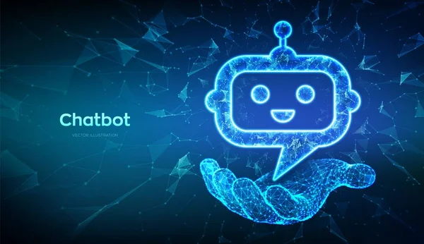 Chatbot Basso Poli Astratto Robot Chat Testa Icona Mano Simbolo — Vettoriale Stock