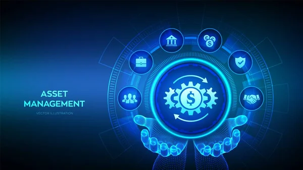 Asset Management Ikone Wireframe Händen Business Investment Banking Zahlungstechnologie Konzept — Stockvektor