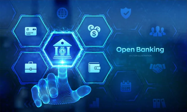 Offenes Bankwesen Bankdienstleistungen Api Finanztechnologie Fintech Geschäftskonzept Auf Virtuellem Bildschirm — Stockvektor