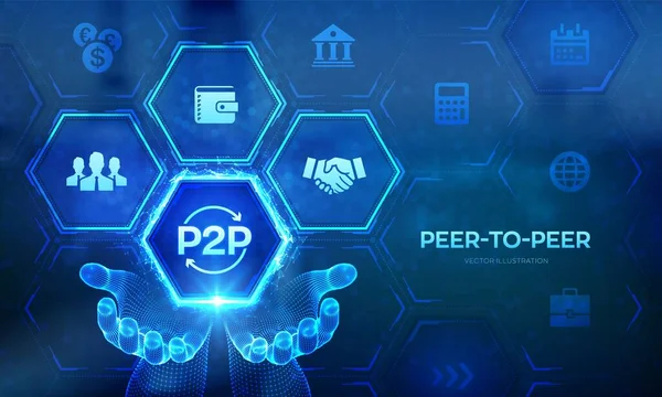 Peer Peer Logo Wireframe Händen P2P Zahlung Und Online Modell — Stockvektor