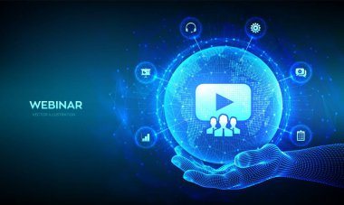 Giyin. İnternet konferansı. Web tabanlı seminer. Çevrimiçi eğitim kursları. E-öğrenme eğitim konsepti. Dünya haritası ve çizgi kompozisyonu. Dünya gezegeni küresi kablo çerçeveli elde. Vektör illüstrasyonu