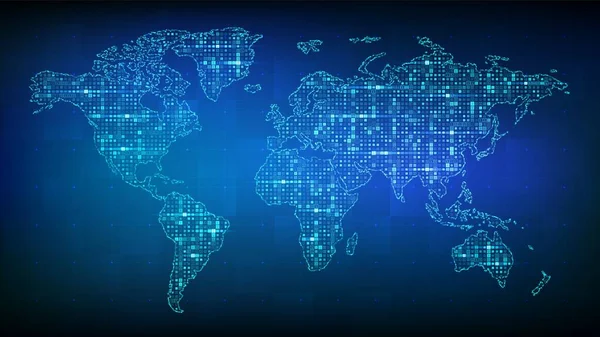 Weltkarte Abstrakte Karte Des Planeten Mit Binärem Code Globale Netzwerkverbindung — Stockvektor