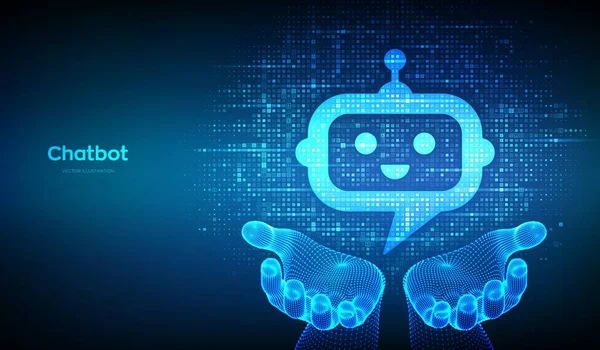 Segno Icona Testa Robot Chatbot Realizzato Con Codice Binario Mani — Vettoriale Stock