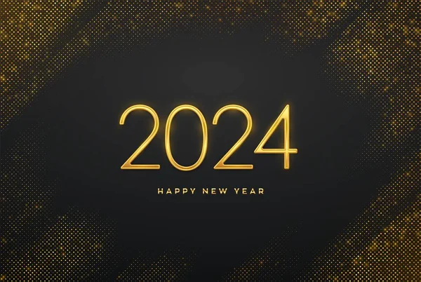 Mutlu Yıllar 2024 Işıldayan Arka Planda 2024 Numaralı Altın Metalik — Stok Vektör