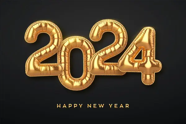 Bonne Année 2024 Des Numéros Ballon Doré Sur Fond Rouge Vecteur