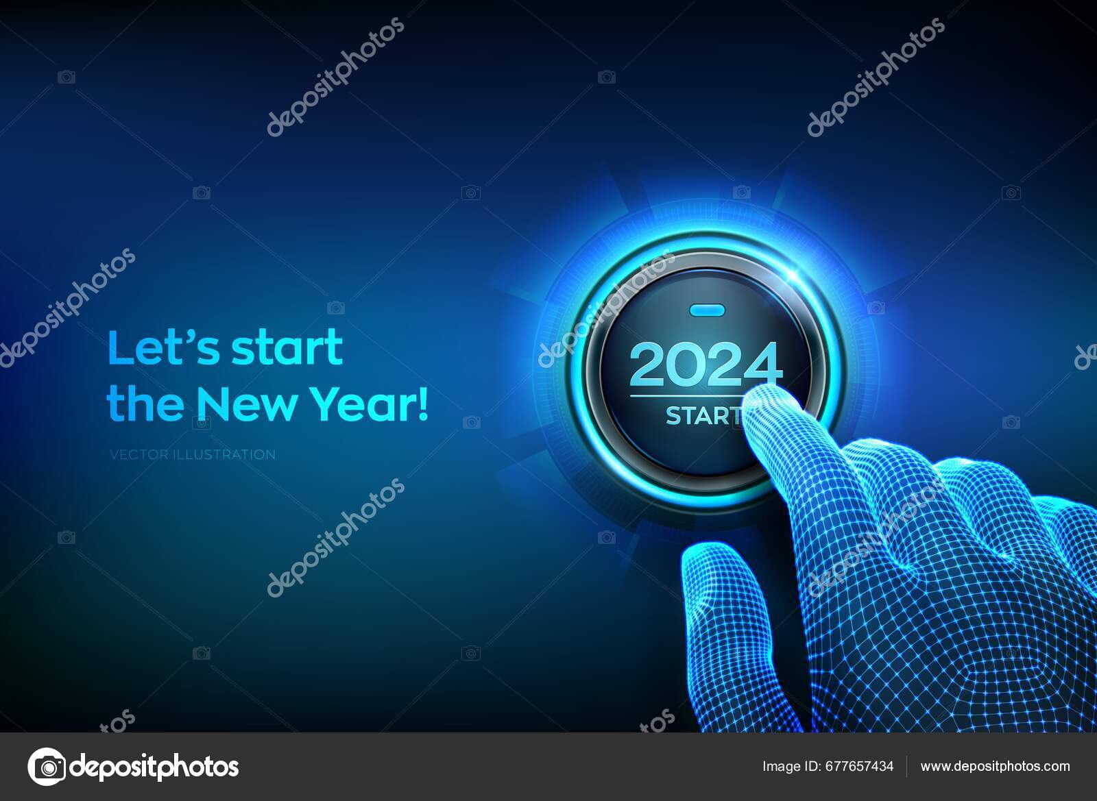 2025 Start Finger Press Button Text 2025 Start Happy New Stock Vector