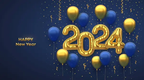 Numéros D'or 2024 Avec Ballons Dorés Et Nouvel An De Confettis