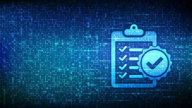 Düzenleme Uyum simgesi ikili kodla oluşturuldu. Reg Tech mali kontrol geçmişi. Uyum kuralları. Kanun yönetmeliği. 1.0 basamaklı dijital kod matrisi arkaplanı. Vektör İllüstrasyonu