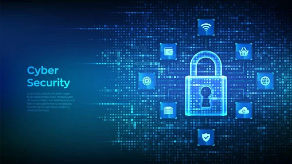 Cyberbezpieczeństwo Ochrona Danych Koncepcja Technologii Bezpieczeństwa Sieci Internetowych Kłódka Zamknąć Wektor Stockowy
