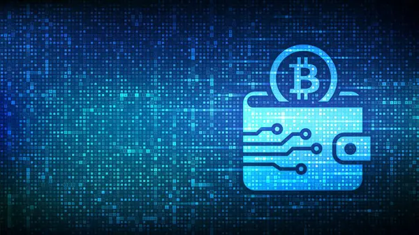 바이너리 코드로 Bitcoin이있는 Crypto Wallet 아이콘 디지털 암호화폐 모바일 온라인 로열티 프리 스톡 일러스트레이션