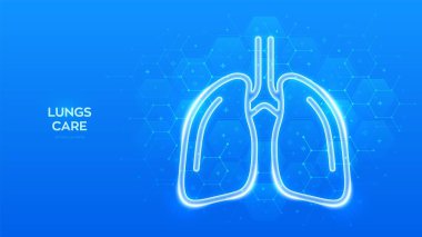 Akciğer ikonu. İnsan solunum sistemi akciğerleri anatomisi. Akciğer hastalıklarının tedavisi tüberküloz, zatürree, astım. Moleküler yapı. Altılı mavi tıbbi geçmişi var. Vektör illüstrasyonu