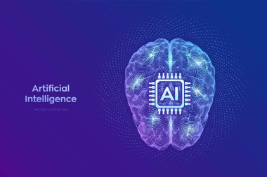 Al. Yapay Zeka Konsepti. Beyin. Dijital beyin. Makine Öğrenme. Büyük veri analizleri için yapay zeka. Sinirsel ağlar. Derin Öğrenme. Vektör illüstrasyonu