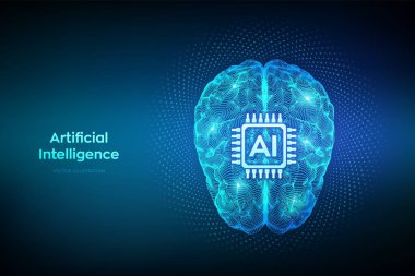 Al. Yapay Zeka Konsepti. Beyin. Dijital beyin. Makine Öğrenme. Büyük veri analizleri için yapay zeka. Sinirsel ağlar. Derin Öğrenme. Vektör illüstrasyonu