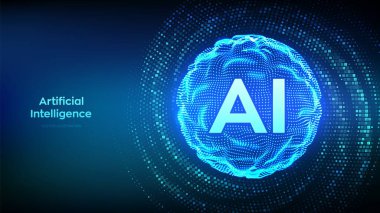 Al. Yapay zeka. Yapay zeka harfli bir ızgara dalga küresi. Makine öğrenme teknolojisi. Sinirsel ağlar. 1.0 basamaklı ikili kod arkaplanı. İkili Veri Akımı. Vektör illüstrasyonu