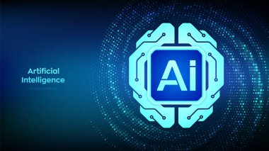 Dijital beyin ikonu. Al. Yapay Zeka teknolojisi konsepti. Sinirsel ağ. Makine öğrenimi. Büyük veri analizi. 1.0 basamaklı ikili kod arkaplanı. İkili Veri Akımı. Vektör illüstrasyonu