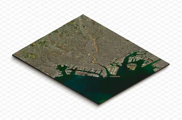 3d model of Haneda, Ota city, Japan. Isometric map virtual terrain 3d for infographic. Geography and topography planet earth flattened satellite view