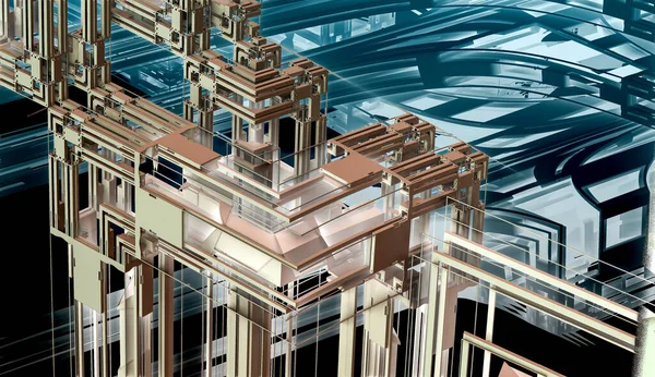 Abstrakt Computergenerierte Fraktale Architektur Raumschiff Aliens Illustration Eines Schönen Unendlichen — Stockfoto