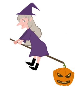 Çizgi film çizimi, cadılar bayramı süpürgesine binen cadı. 