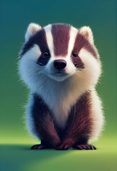 Illustrative drawing of a small badger. Clean background. 3D render.