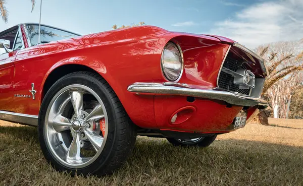 stock image 1967 Ford Mustang on display at the monthly meeting of vintage cars in the city of Londrina, Brazil.