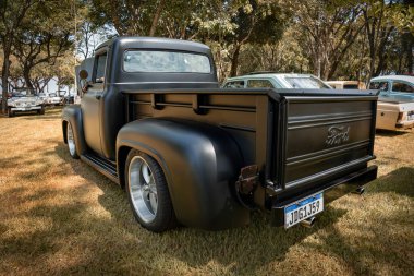 1964 Ford F-100, Brezilya 'nın Londrina kentindeki klasik arabaların aylık toplantısında sergileniyor..