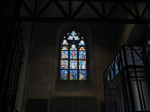 Aziz Vitus Prag Czech Cumhuriyeti Katedralinin Renkli Vitray Penceresi — Stok fotoğraf