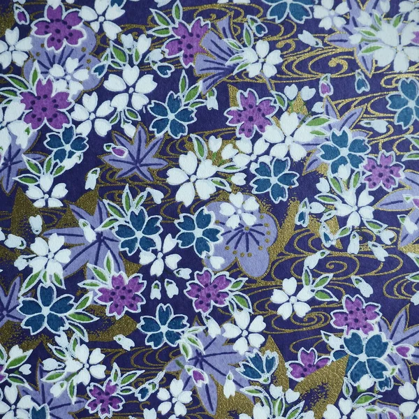 Japanese traditional floral patterns - purple, gold, white and grey