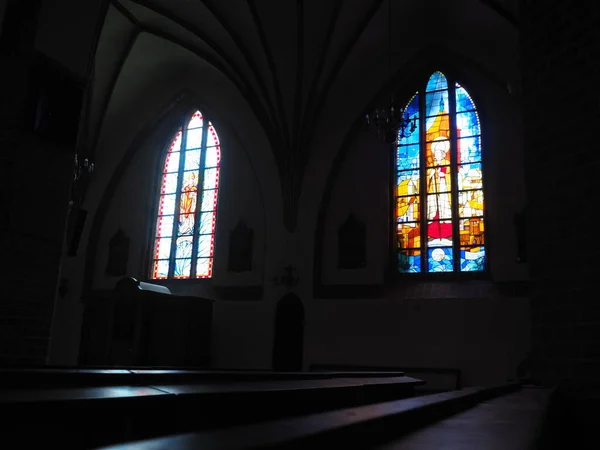 Stained Glass Windows Catholic Church Darlowo Poland — Stok fotoğraf