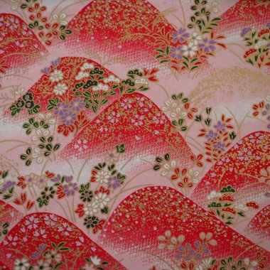 Renkli çiçek temalı geleneksel Japon desenleri