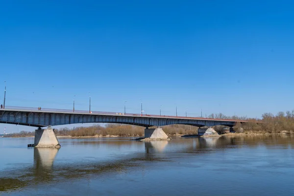 Most Drogowy Nad Wisłą Warszawie Polska Słonecznej Pogodzie Tle Błękitnego — Zdjęcie stockowe