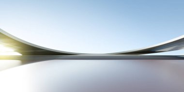 3d render of abstract futuristic architecture with concrete floor.